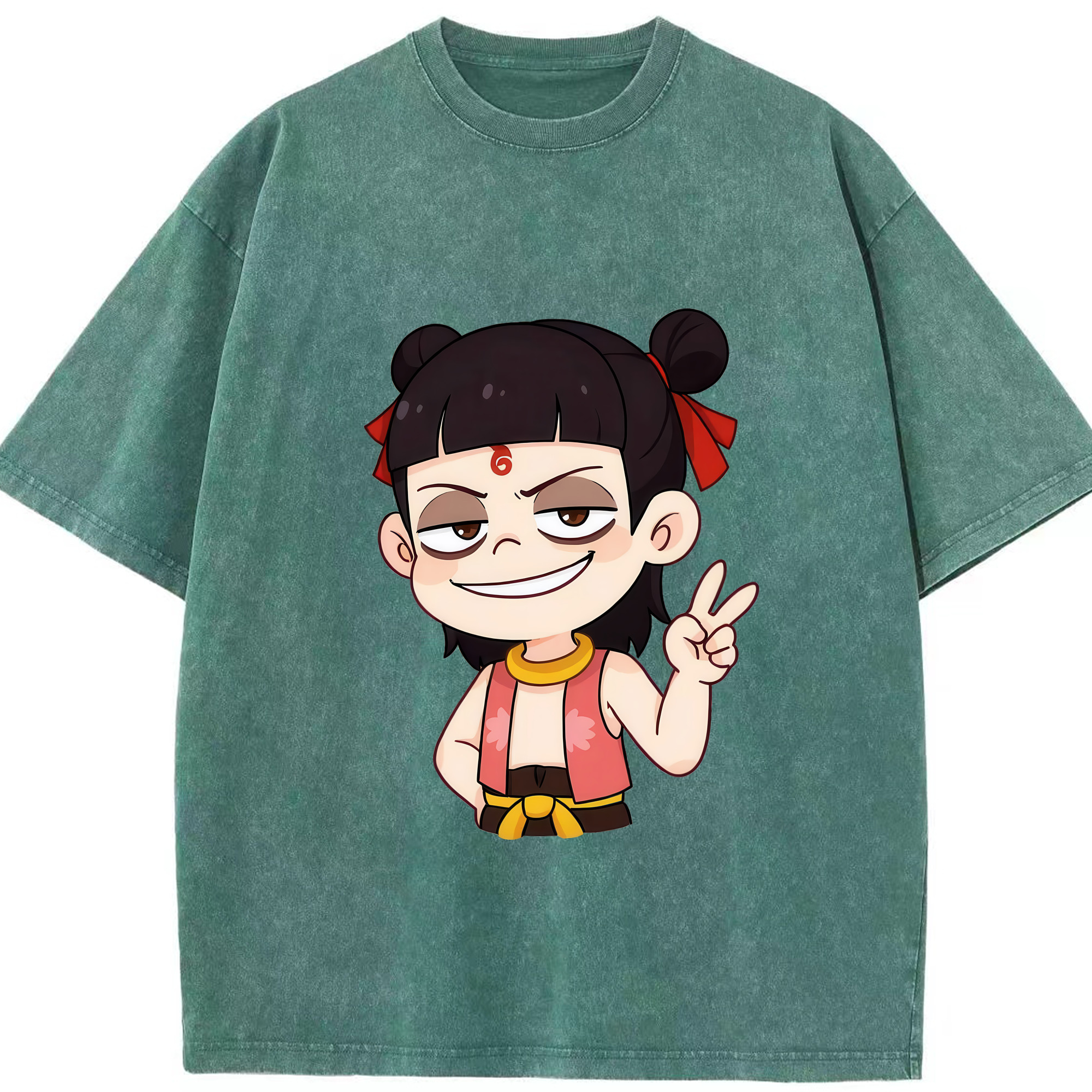 （画像用） Ne Zha 2 ナタ 魔童の大暴れ 綿100% ヴィンテージ風 半袖Tシャツ（フロントプリント）